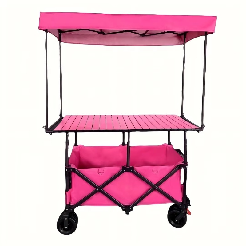 Outdoor Camping Table - Stall Folding Steel Table Trolley Cart