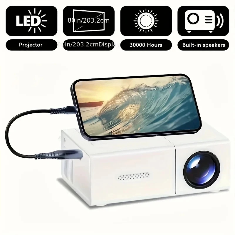 Outdoor Camping Movies - 1080P LED Mini Projector with Remote