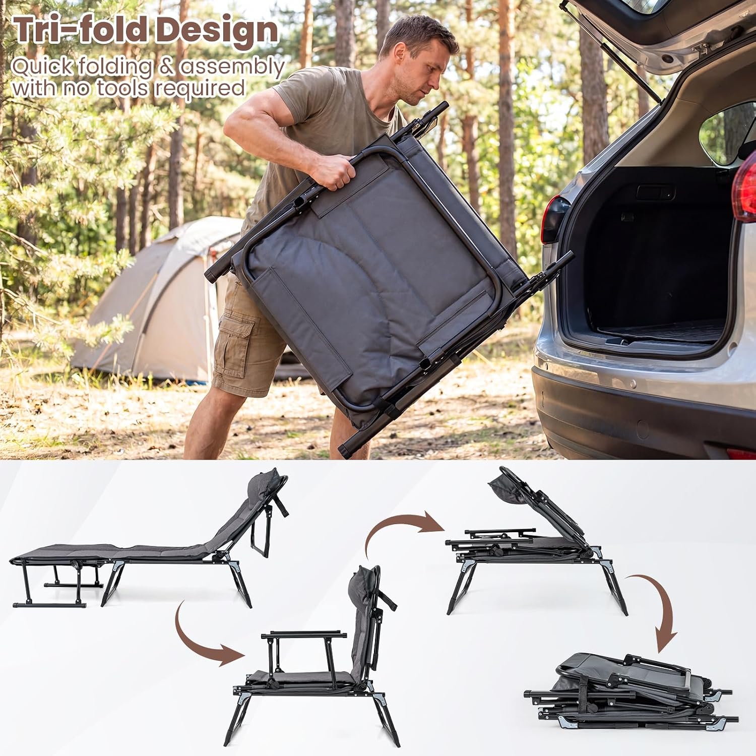 Folding Patio Lounge Chair Set - Outdoor Camping Cot ulasan dan harga