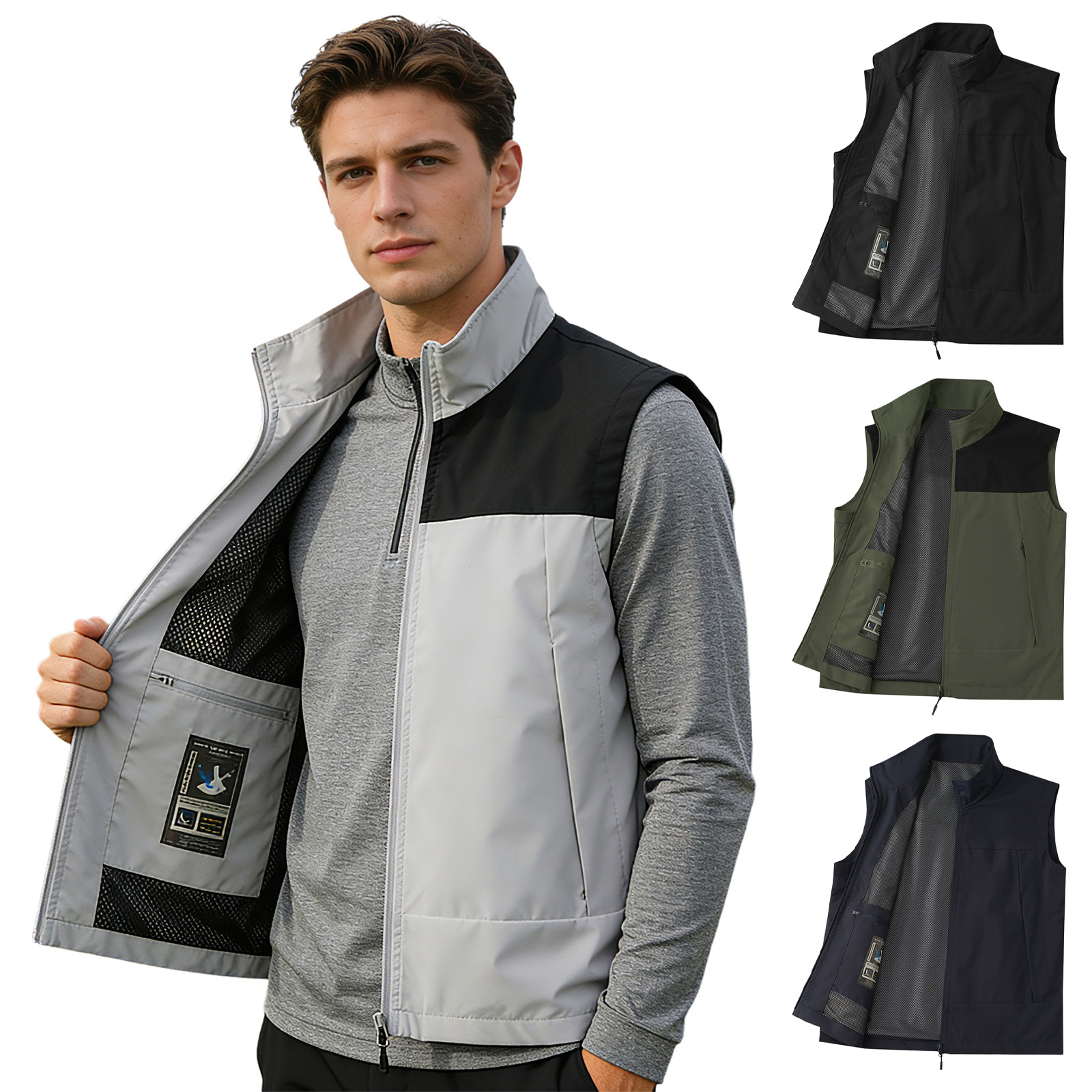 #M-5XL Men Golf Vest Stand Col - Outdoor Camping Vest ulasan dan harga